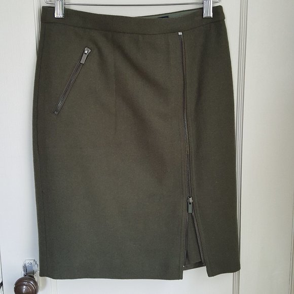 J. Crew Factory Asymmetrical Zip Wool Pencil Skirt - Picture 1 of 6